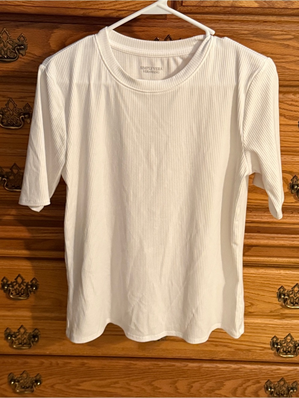 Simply Vera Wang Women’s Large Ribbed White Short Sleeve Top